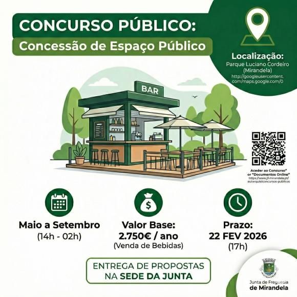 Aberto Concurso P&uacute;blico para Concess&atilde;o de Bar/Quiosque no Parque Luciano Cordeiro (Zona Inferior)