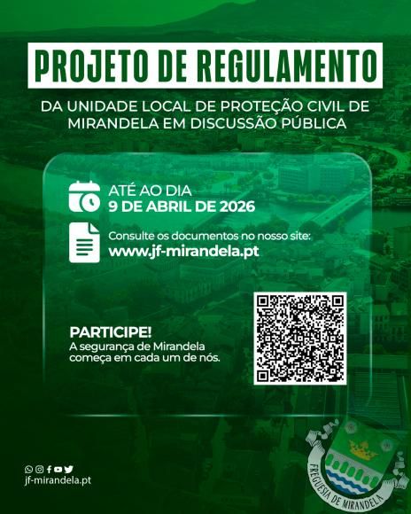 Projeto de Regulamento da Unidade Local de Prote&ccedil;&atilde;o Civil de Mirandela em Discuss&atilde;o P&uacute;blica at&eacute; 9 de abril