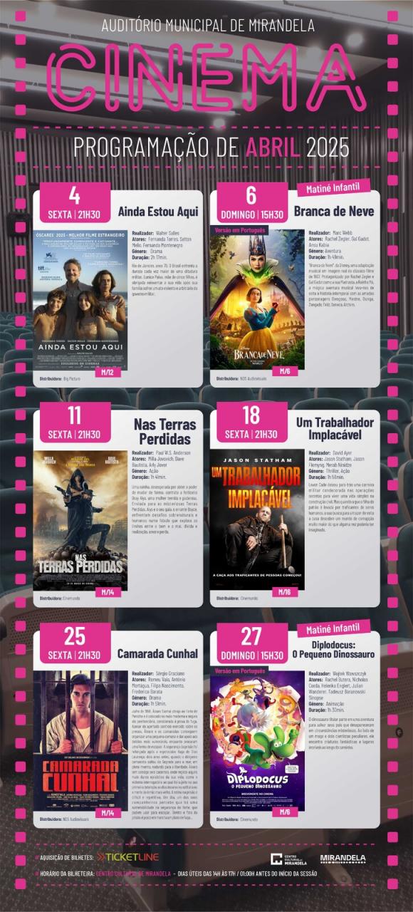 Cinema - abril 2025 - O melhor Cinema é no Centro Cultural de Mirandela